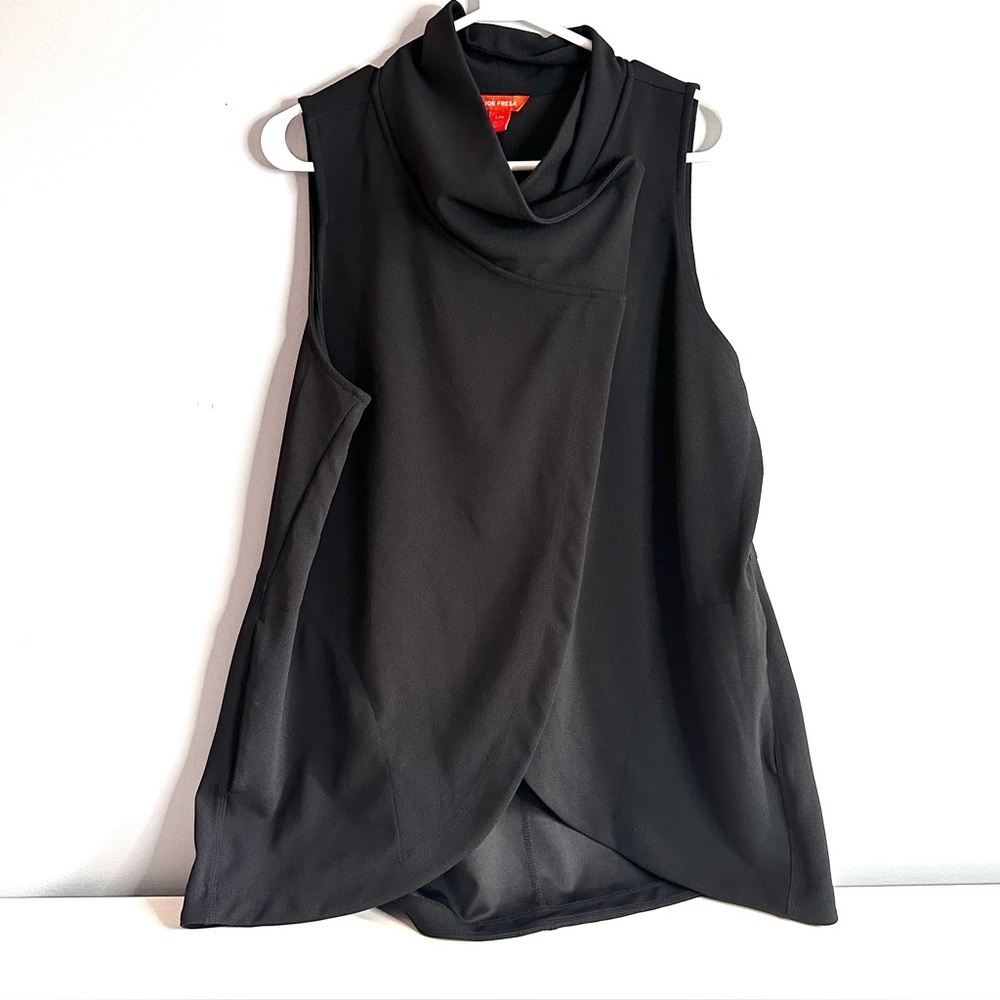 JOE FRESH Black Wrap Vest, Pockets, Wide Neck, Sleeveless, Size L